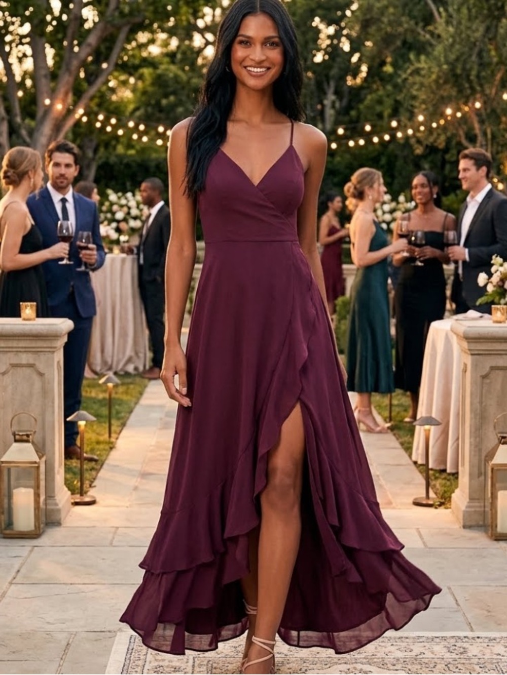 New Lulu's In Love Forever Plum Ruffled Wrap Maxi Dress Sz Small